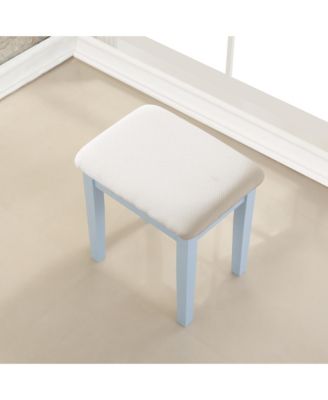 Wood Makeup Vanity Desk and Stool Set - Dressing Table with Mirror and 3 Storage Drawers for Bedroom