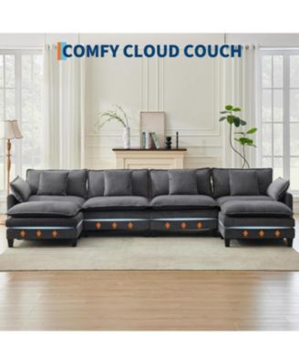146.5" Modular Sectional Sofa, U-Shaped Couch with 2 Ottomans, Corduroy Cloud Sofa