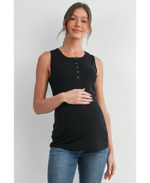 Женский топ Hello Miz Maternity Ribbed Henley Tank Top Fitted Nursing Friendly, цвет: Чёрный