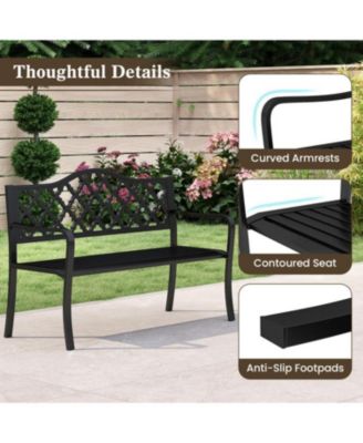 50.5 Inch Patio Bench with Curved Armrests for 2-3 People-Black