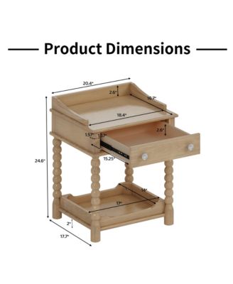 Retro Style Nightstand with Drawer and Open Shelf, Wooden Bedside Table with Turned Legs and Metal Handle for Bedroom, Living Room