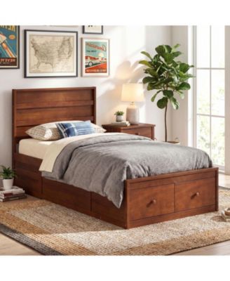 Twin Size Bed Frame w/Storage Drawers Headboard Wooden SlatandEnclosed Base