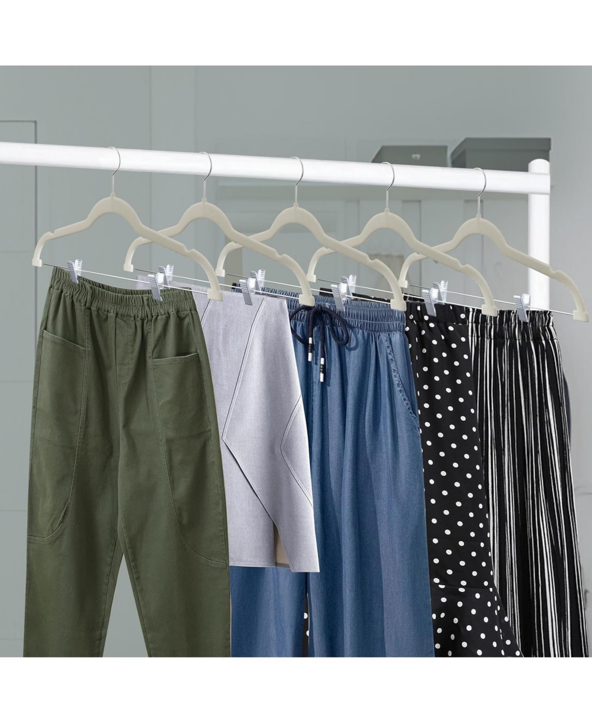 Lifemaster Velvet Skirt Hangers, Adjustable Clips, 360° Swivel Hook, Non-Slip Shoulder Notch, Holds 10 lbs