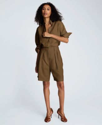 Women's High-Rise Pleated Linen Blend Shorts