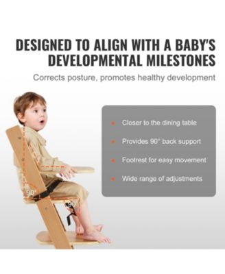 Toddler Wooden High Chair for Babies and Toddlers Adjustable Convertible Feeding Chair with Tray