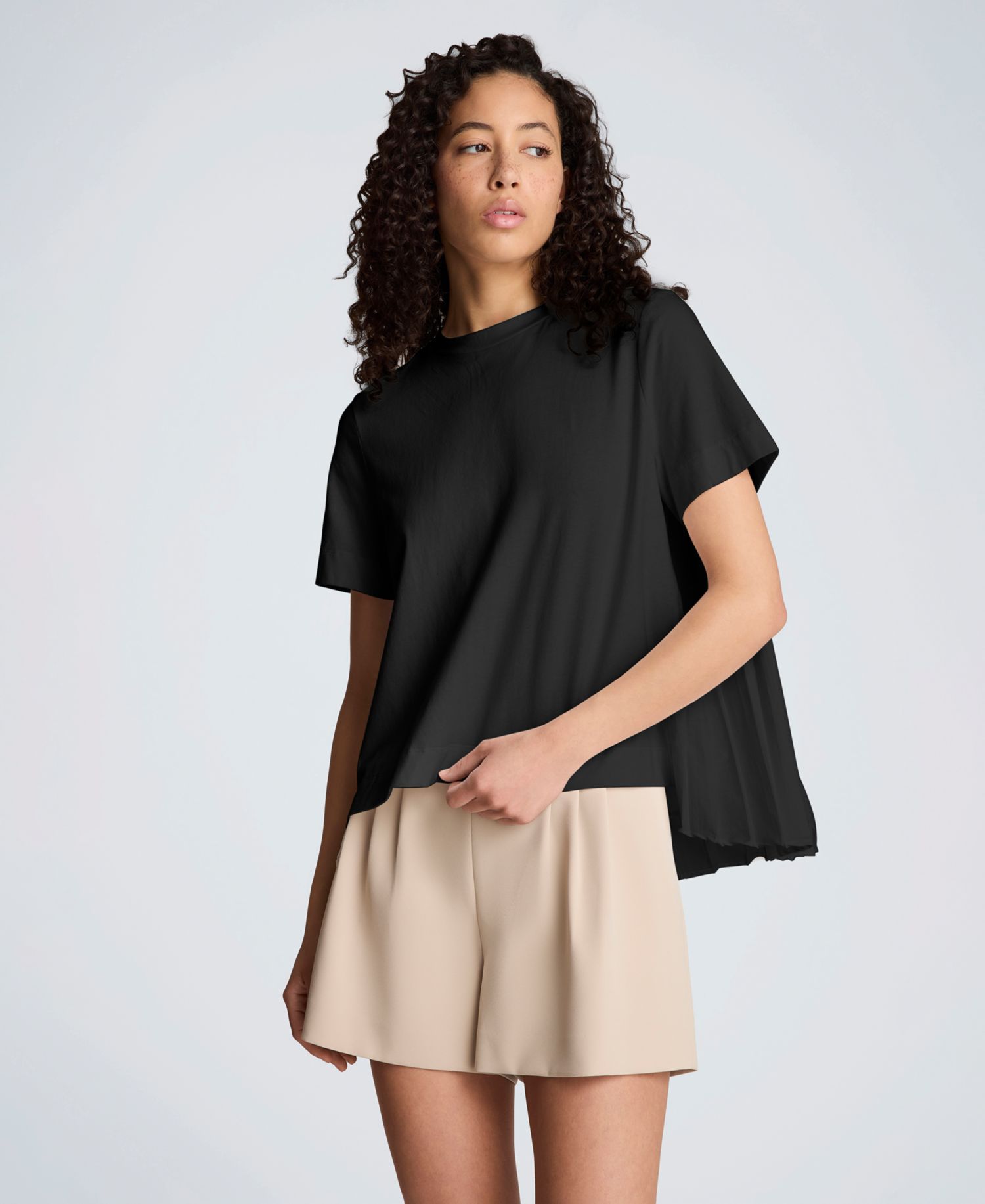 Women's Short-Sleeve High-Low Pleated Back T-Shirt