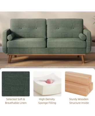 65" Loveseat Sofa, Linen 2-Seater Couch with Pillows and Tufted Design