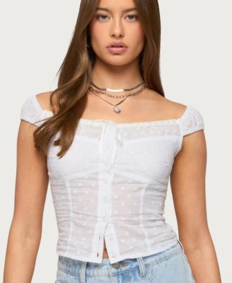 Women's Laura Off Shoulder Dotted Cotton Top