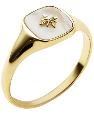Ana Luisa Amara Mother of Pearl Signet Ring - Gold 85$