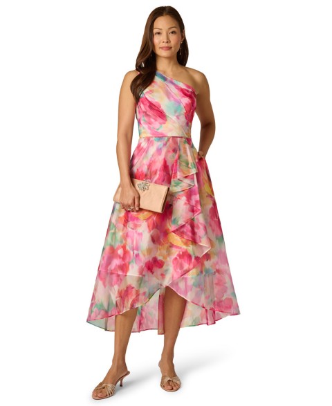 Женские платья Adrianna Papell Women's Printed One-Shoulder High-Low Midi Dress