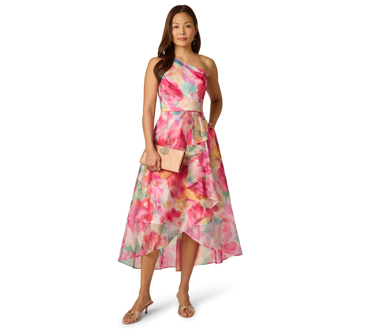 Женские платья Adrianna Papell Women's Printed One-Shoulder High-Low Midi Dress — фото 1