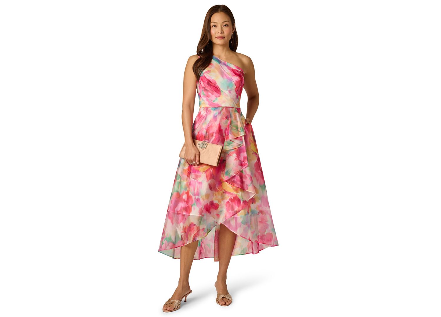 Women's Printed One-Shoulder High-Low Midi Dress