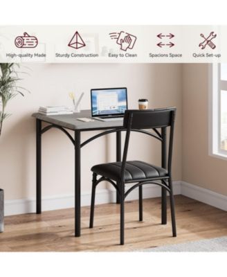 Modern Rustic Gray Square Dining Set, 29.2' L x W 30.1' H Table, 33.7' 18.4' 17' Chairs, 2 Person, Metal and MDF, Easy Assembly, Space-Saving