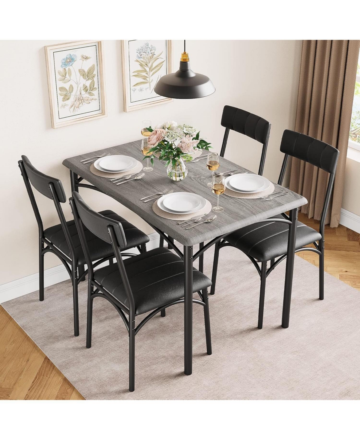 gaomon Kitchen Table and Chairs for 4, Dining Table Set for 4 with Upholstered Chairs, 5 Piece Rectangular Kitchen Table Set, Dining Room Table Set