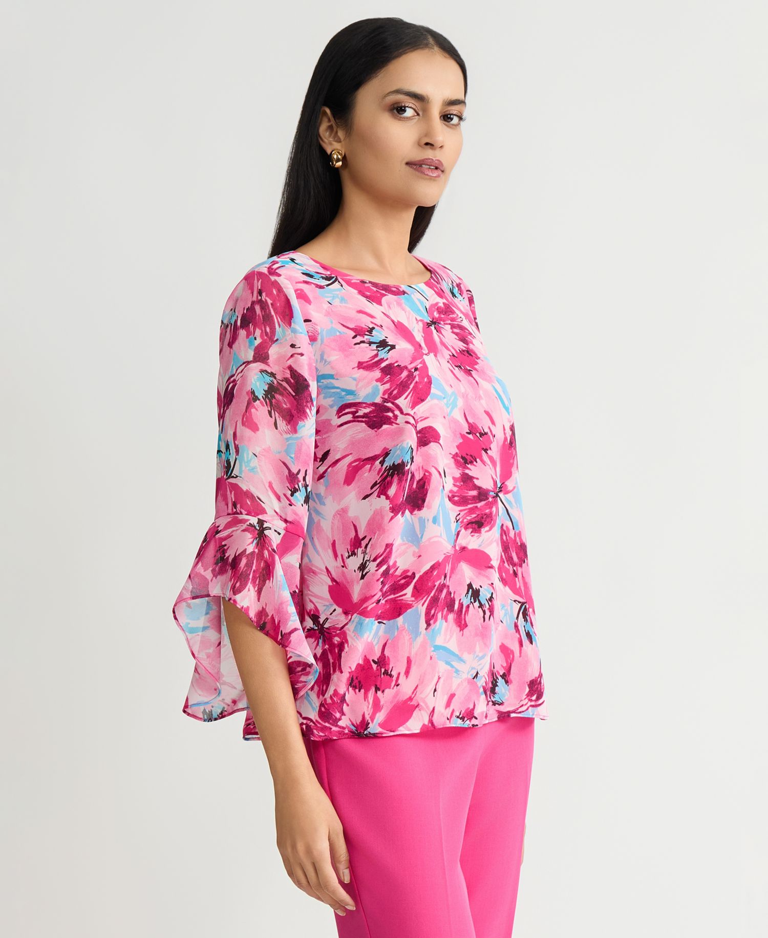 Women's Printed Ruffle-Sleeve Blouse