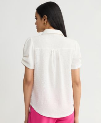Women's Textured Collared Button-Front Blouse, Regular & Petite