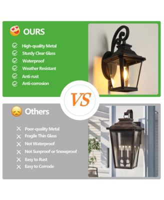 14" Outdoor Wall Lanterns 2-Pack, Waterproof Wall Sconce with Clear Glass Panels, Patio, Garden