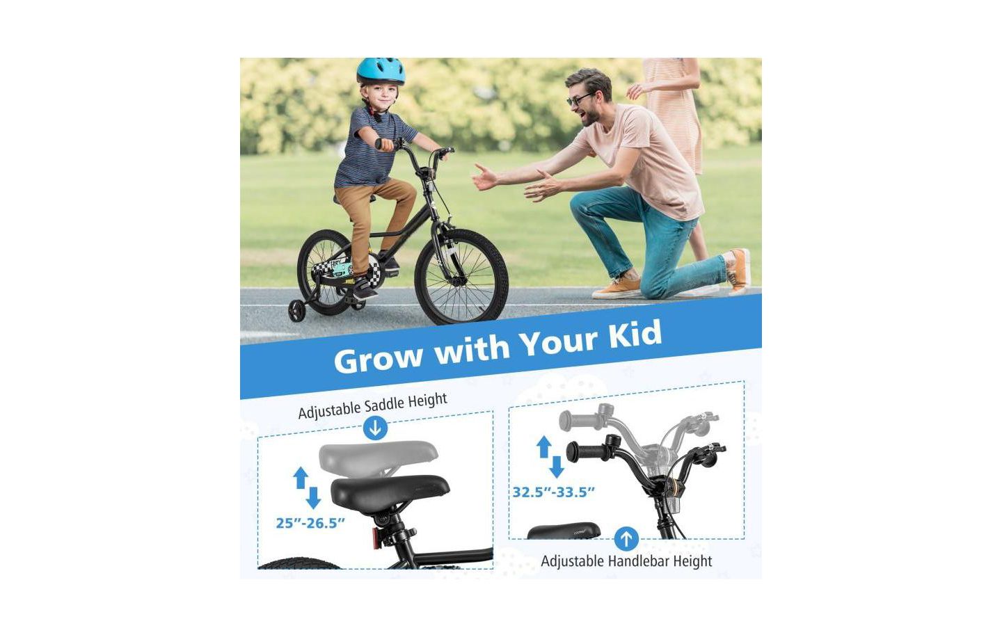 Детская игрушка HONGGE 18" Kids Bike with Adjustable Seat and Detachable Training Wheels, Ages 4-8, цвет: Чёрный — фото 7
