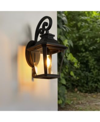 21"(H) 1-Pack Outdoor Wall Lantern Light – Vintage Metal and Clear Glass Sconce with Decorative Scroll Design for Porch, Patio