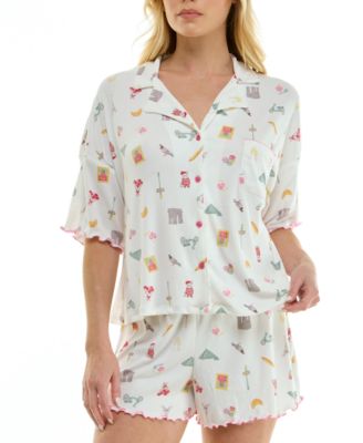 Women's Short-Sleeve Top and Elastic Waistband Shorts, 2-Piece Set