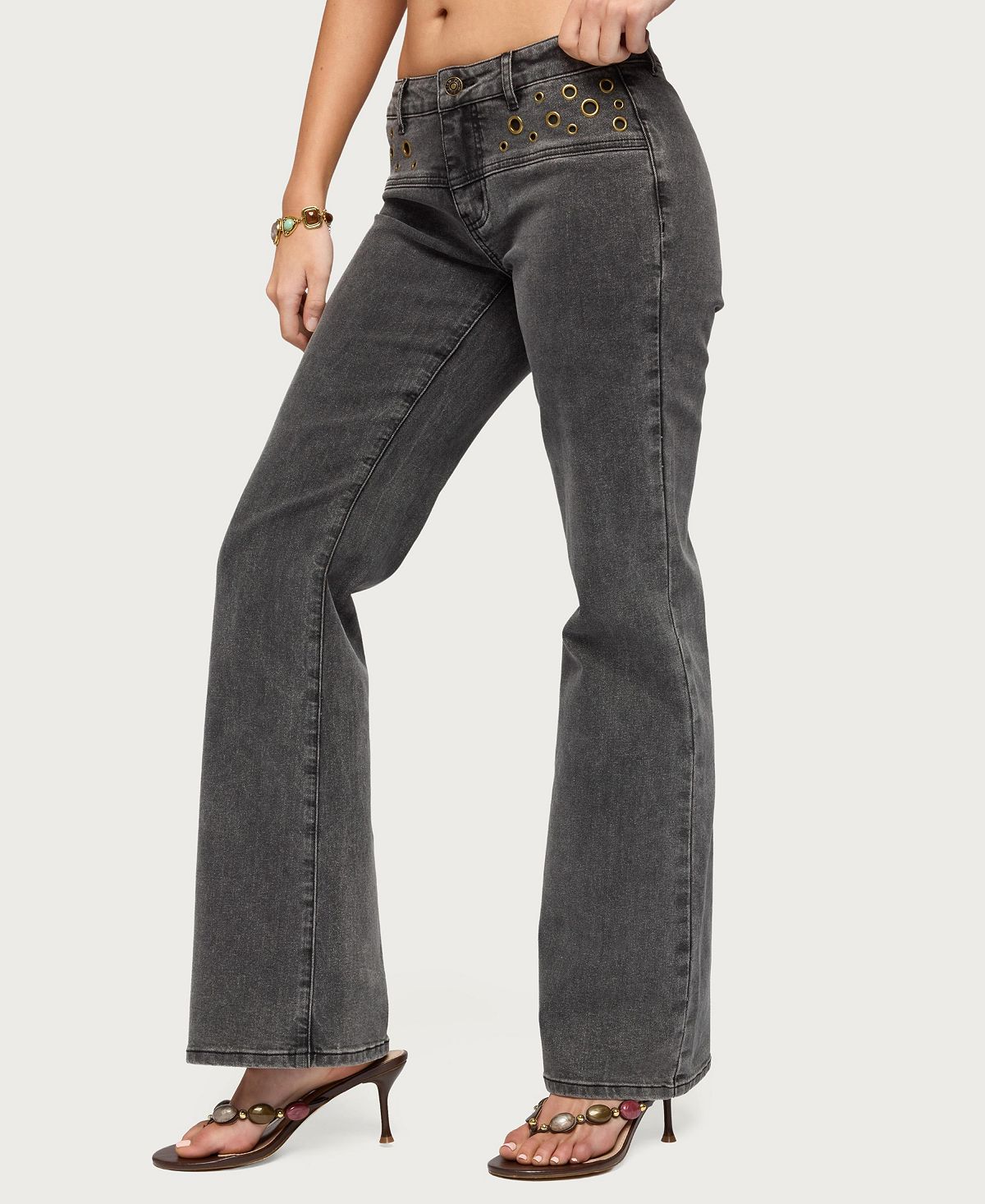 Edikted Women's Grommet Mid Rise Straight Leg Jeans view 4 — MAYCSS fashion products