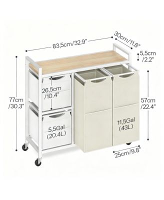 Laundry Sorter shelve with Hamper Wheels Rolling Basket Pull-out Detachable Bags