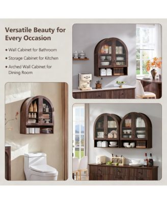 Arched Wall Cabinet Wide Adjustable Shelves Glass Doors Over Toilet Storage