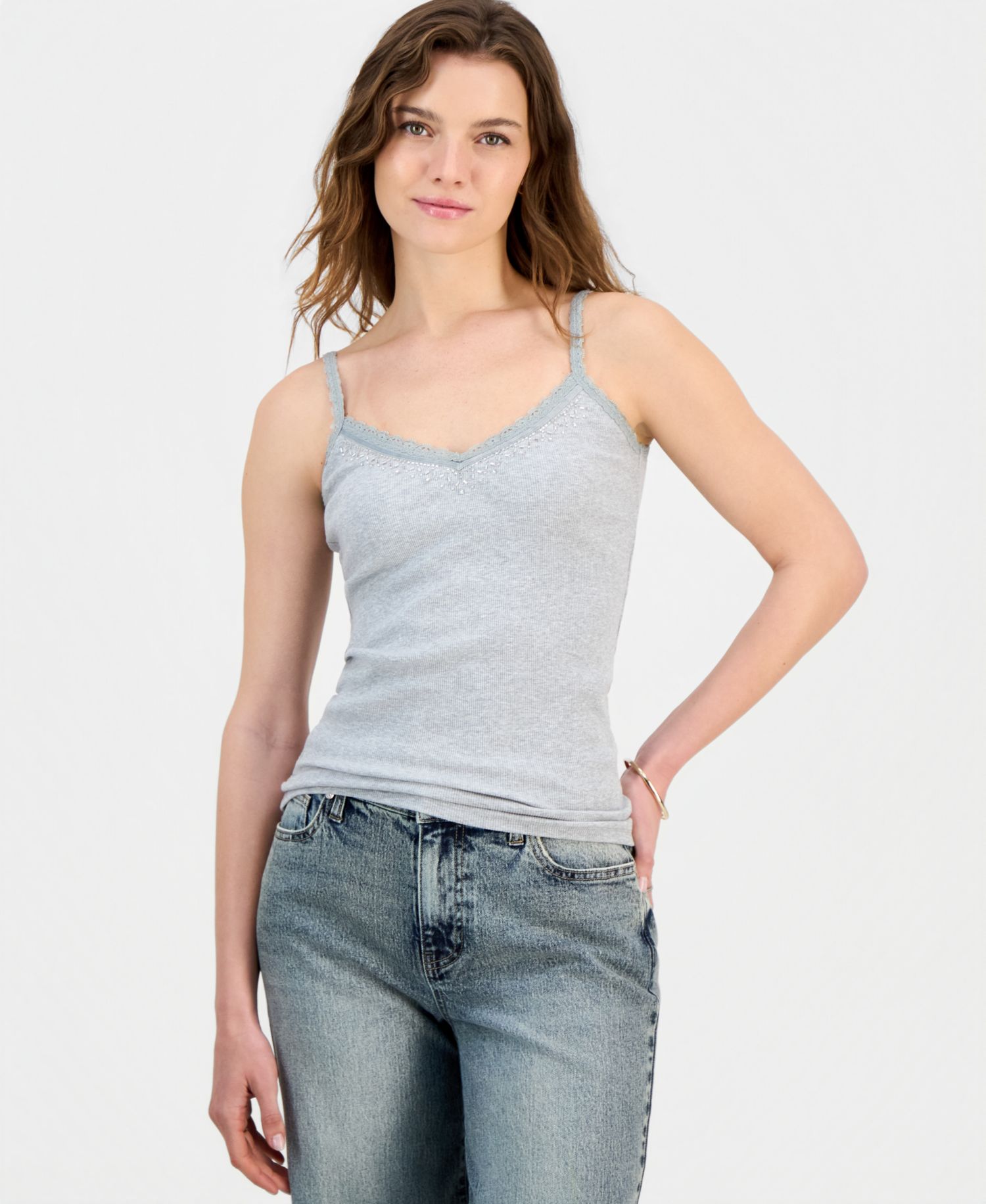Juniors' Beaded-Trim Y2K Camisole