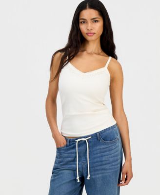 Juniors' Beaded-Trim Y2K Camisole