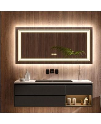 39.37x23.62 inch Square LED Bathroom Mirror Illuminated Dimmable 3 Colors Smart Touch