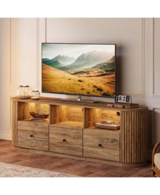 70.87" TV Stand for TVs up to 80", Modern Curved Media Console with 3 Drawers and Open Storage,