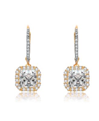 Elegant Sterling Silver Cubic Zirconia Square Drop Earrings