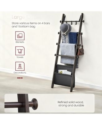Blanket Ladder 5-Tier Wooden Shelf Farmhouse Rack Leather Bag