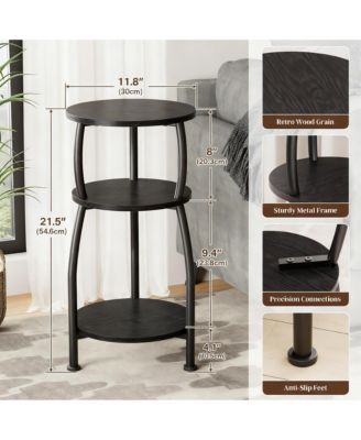 Small Round Side Table 3-Tier Storage Shelf Slim Sofa Nightstand