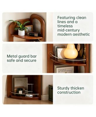 Poplar Wood Corner Bookshelf 4-Tier 64" Tall Mid Century Modern