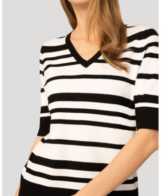 Women's V-Neck Texture Stripe Sweater