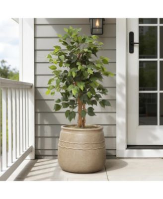 14" Dia Rustic Brown Large Plant Pot with Drainage, Farmhouse Round Flower Pot Planter for Indoor and Outdoor Plants