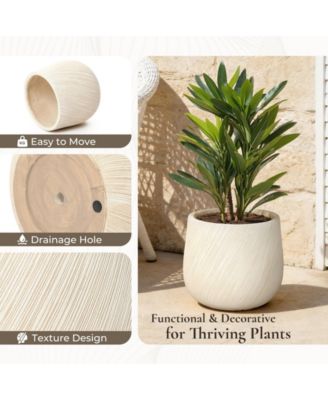 14" Dia Large Plant Pot with Drainage, Texutred Round Planter Pot for Indoor and Outdoor Plants