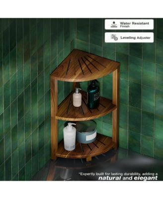  3-Tier Wood Corner Shelf Waterproof Bathroom Organizer Space-Saving Storage Stand