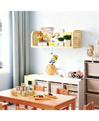 Rattan Wall Shelf Wooden Floating Storage Boho Decorative
