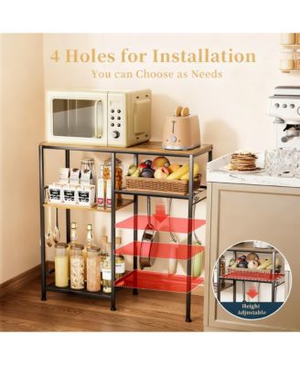 Microwave Stand Coffee Bar 3 Shelves 6 Hooks Kitchen Storage Organizer