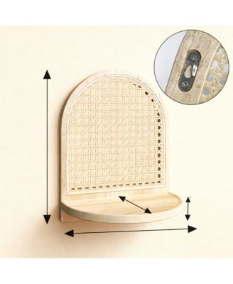 Rattan Wall Shelf Set of 3 7" Wicker Decor Boho Floating Shelves Plant Display