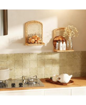  Wood Wicker Wall Shelf Boho Decor Display