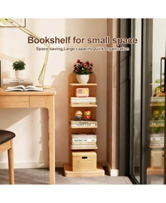 Solid Wood 5-Tier Narrow Bookshelf Corner Ladder Bookcase