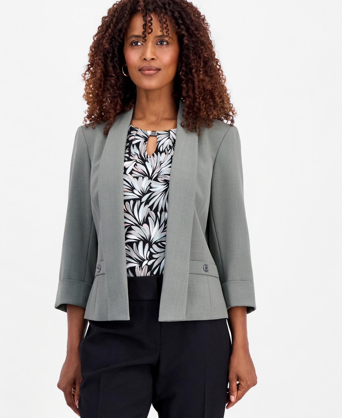 Женские Kasper Women's Open-Front 3/4-Sleeve Jacket, Regular & Petite — фото 1
