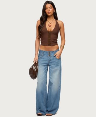 Women's Wide Waistband Low Rise Baggy Jeans