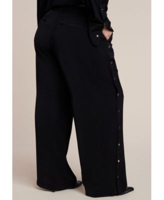 Women's Plus Size Snap Detail Wide Leg Trouser