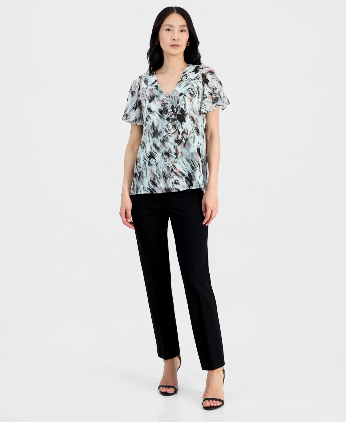Kasper Women's Ruffle-Front Flutter-Sleeve Blouse