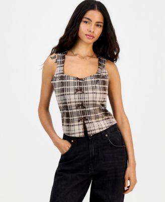 Juniors' Menswear Bow-Trim Vest Top