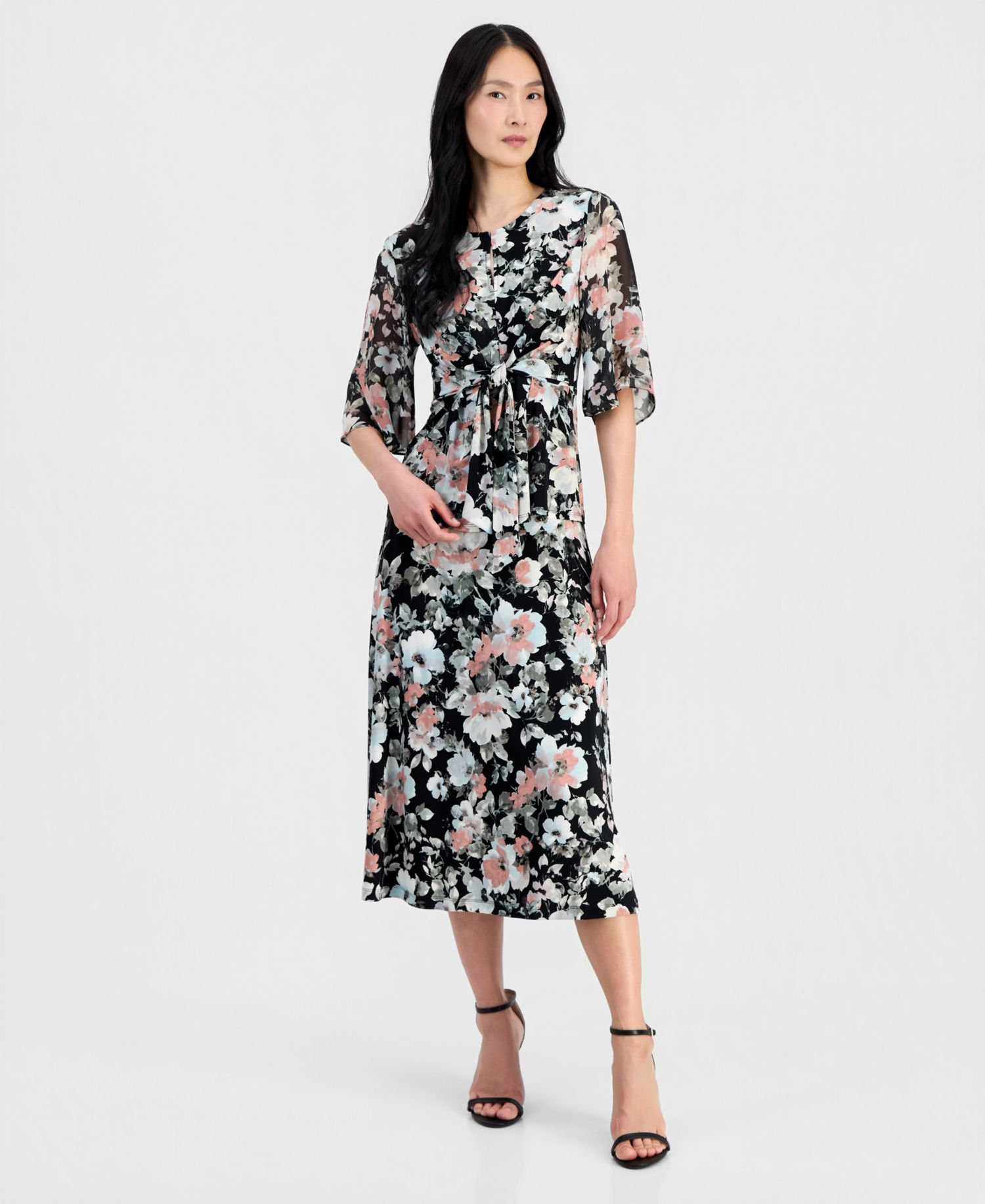 Petite Mixed-Media Tie-Front Top